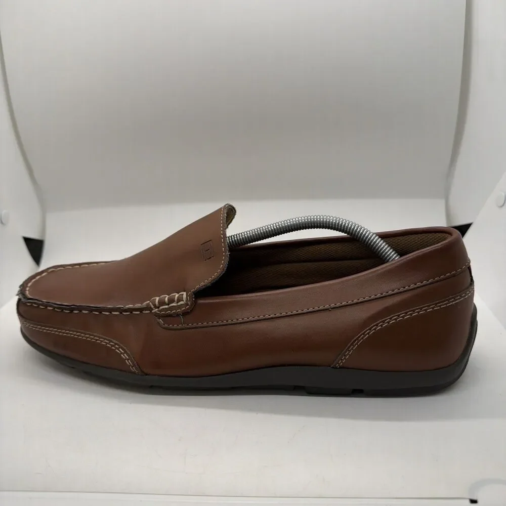 Tommy Hilfiger Mens Sz 10.5 Brown Leather Loafers Casual Comfort Slip On Shoes